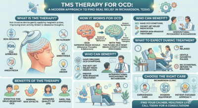 TMS therapy is a safe, non-invasive treatment for OCD that uses magnetic pulses to improve brain activity. It helps reduce obsessive thoughts and is a good option when medication does not work well.